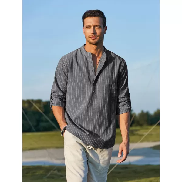 COOFANDY Men's Cotton Linen Henley Shirt Long Sleeve Hippie Casual Beach T Shirts