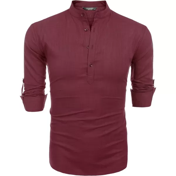 COOFANDY Men's Cotton Linen Henley Shirt Long Sleeve Hippie Casual Beach T Shirts