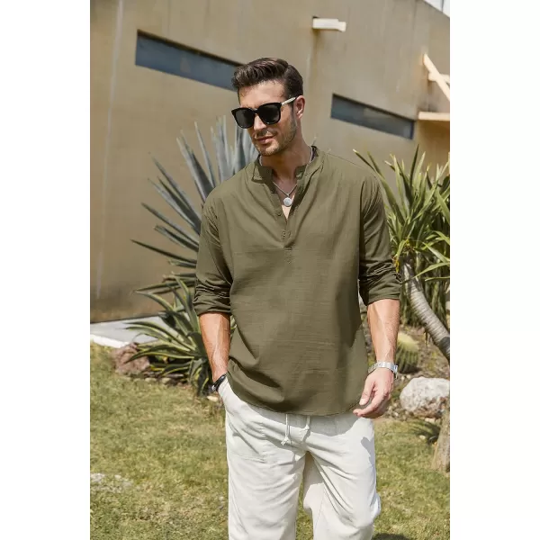 COOFANDY Men's Cotton Linen Henley Shirt Long Sleeve Hippie Casual Beach T Shirts