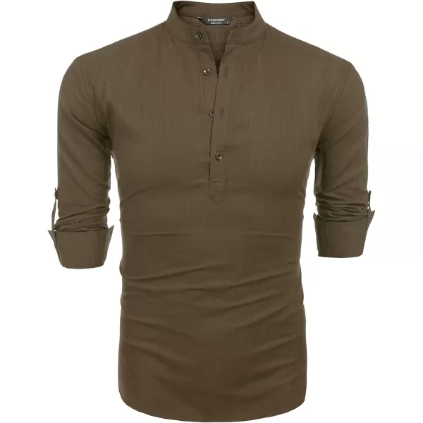 COOFANDY Men's Cotton Linen Henley Shirt Long Sleeve Hippie Casual Beach T Shirts