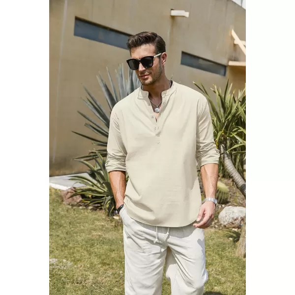 COOFANDY Men's Cotton Linen Henley Shirt Long Sleeve Hippie Casual Beach T Shirts