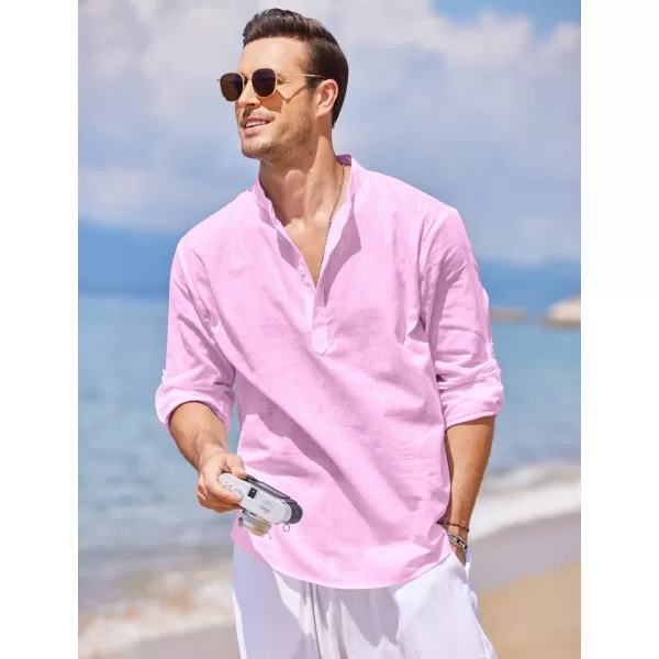 COOFANDY Men's Cotton Linen Henley Shirt Long Sleeve Hippie Casual Beach T Shirts