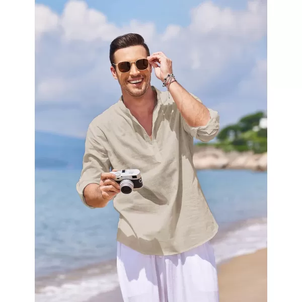 COOFANDY Men's Cotton Linen Henley Shirt Long Sleeve Hippie Casual Beach T Shirts