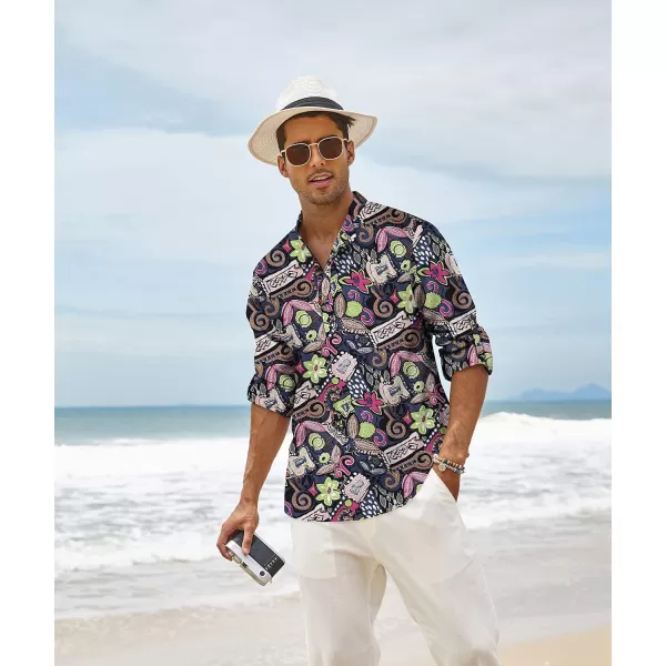 COOFANDY Men's Cotton Linen Henley Shirt Long Sleeve Hippie Casual Beach T Shirts
