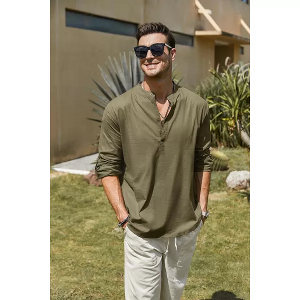 COOFANDY Men's Cotton Linen Henley Shirt Long Sleeve Hippie Casual Beach T Shirts