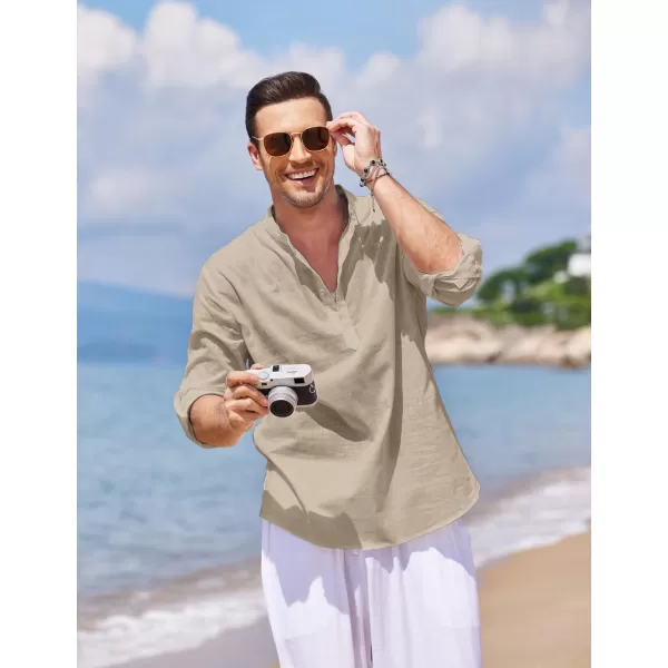 COOFANDY Men's Cotton Linen Henley Shirt Long Sleeve Hippie Casual Beach T Shirts