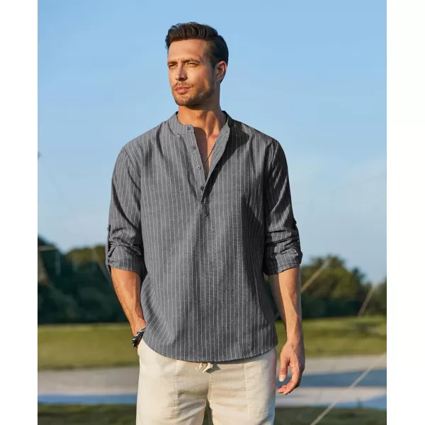 COOFANDY Men's Cotton Linen Henley Shirt Long Sleeve Hippie Casual Beach T Shirts