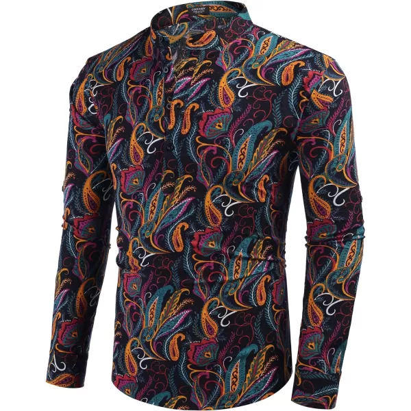 COOFANDY Men's Cotton Linen Henley Shirt Long Sleeve Hippie Casual Beach T Shirts