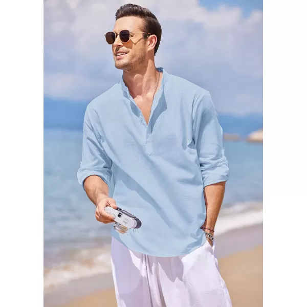 COOFANDY Men's Cotton Linen Henley Shirt Long Sleeve Hippie Casual Beach T Shirts