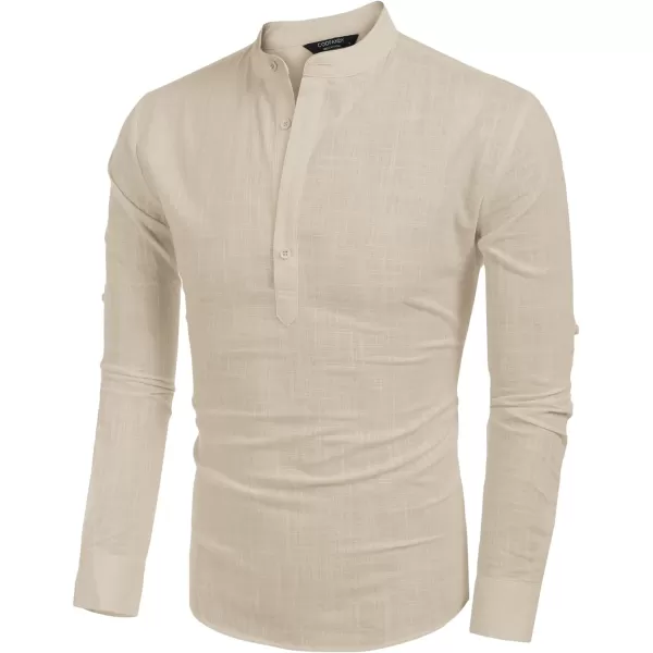 COOFANDY Men's Cotton Linen Henley Shirt Long Sleeve Hippie Casual Beach T Shirts