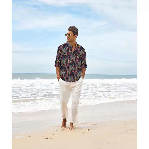 COOFANDY Men's Cotton Linen Henley Shirt Long Sleeve Hippie Casual Beach T Shirts