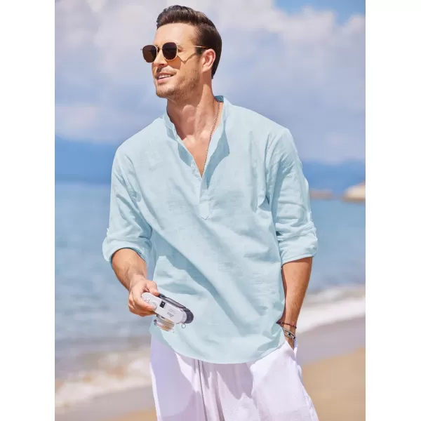 COOFANDY Men's Cotton Linen Henley Shirt Long Sleeve Hippie Casual Beach T Shirts
