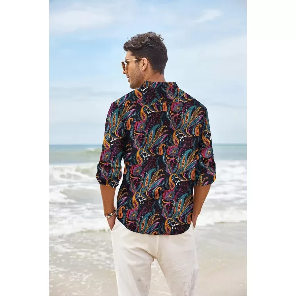 COOFANDY Men's Cotton Linen Henley Shirt Long Sleeve Hippie Casual Beach T Shirts