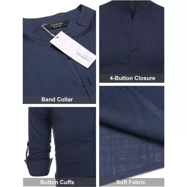 COOFANDY Men's Cotton Linen Henley Shirt Long Sleeve Hippie Casual Beach T Shirts