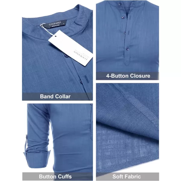 COOFANDY Men's Cotton Linen Henley Shirt Long Sleeve Hippie Casual Beach T Shirts