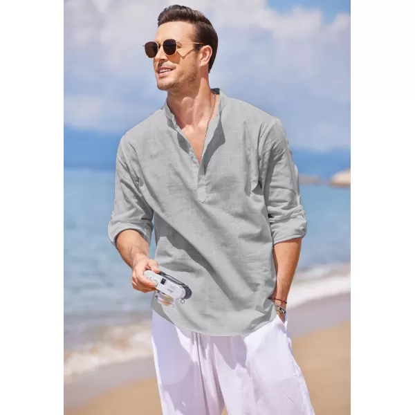 COOFANDY Men's Cotton Linen Henley Shirt Long Sleeve Hippie Casual Beach T Shirts