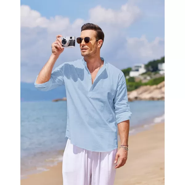 COOFANDY Men's Cotton Linen Henley Shirt Long Sleeve Hippie Casual Beach T Shirts