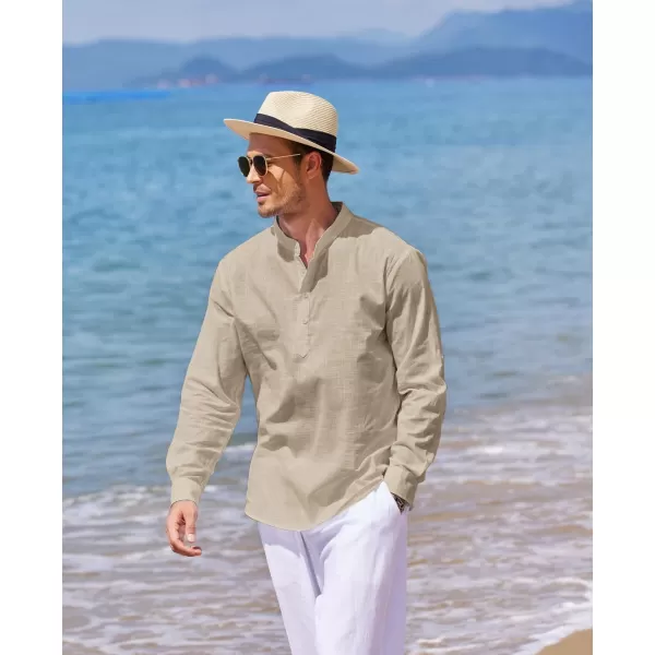 COOFANDY Men's Cotton Linen Henley Shirt Long Sleeve Hippie Casual Beach T Shirts