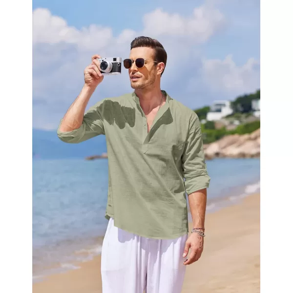 COOFANDY Men's Cotton Linen Henley Shirt Long Sleeve Hippie Casual Beach T Shirts