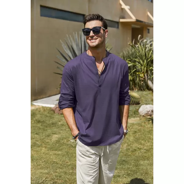 COOFANDY Men's Cotton Linen Henley Shirt Long Sleeve Hippie Casual Beach T Shirts