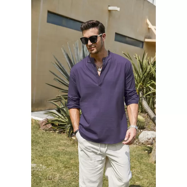 COOFANDY Men's Cotton Linen Henley Shirt Long Sleeve Hippie Casual Beach T Shirts