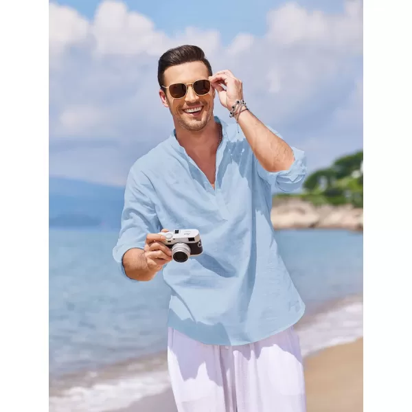 COOFANDY Men's Cotton Linen Henley Shirt Long Sleeve Hippie Casual Beach T Shirts