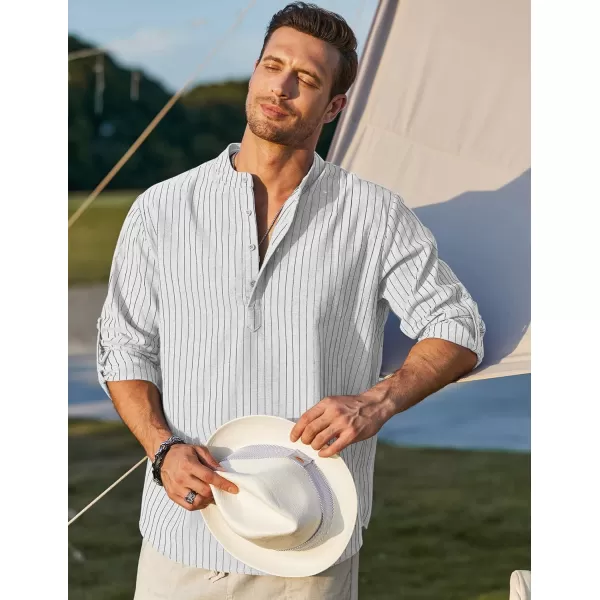 COOFANDY Men's Cotton Linen Henley Shirt Long Sleeve Hippie Casual Beach T Shirts