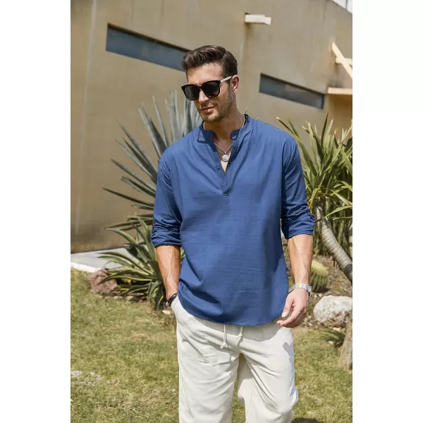 COOFANDY Men's Cotton Linen Henley Shirt Long Sleeve Hippie Casual Beach T Shirts
