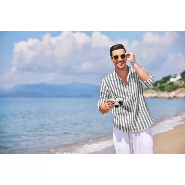 COOFANDY Men's Cotton Linen Henley Shirt Long Sleeve Hippie Casual Beach T Shirts