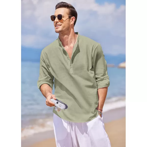 COOFANDY Men's Cotton Linen Henley Shirt Long Sleeve Hippie Casual Beach T Shirts