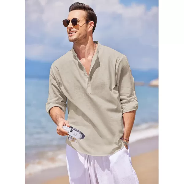 COOFANDY Men's Cotton Linen Henley Shirt Long Sleeve Hippie Casual Beach T Shirts