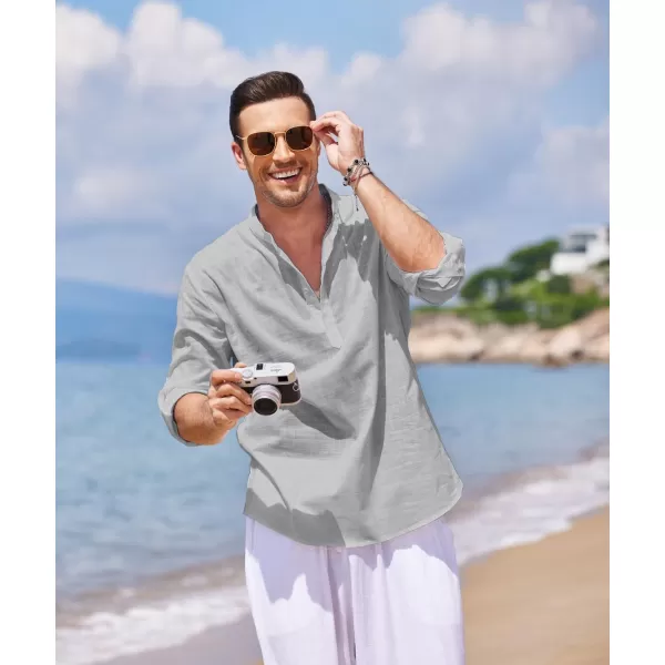 COOFANDY Men's Cotton Linen Henley Shirt Long Sleeve Hippie Casual Beach T Shirts
