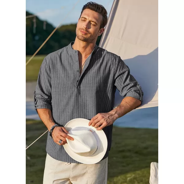 COOFANDY Men's Cotton Linen Henley Shirt Long Sleeve Hippie Casual Beach T Shirts