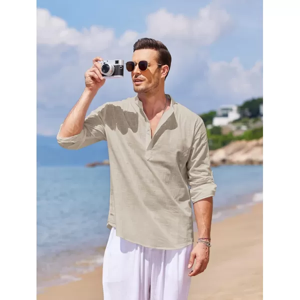 COOFANDY Men's Cotton Linen Henley Shirt Long Sleeve Hippie Casual Beach T Shirts