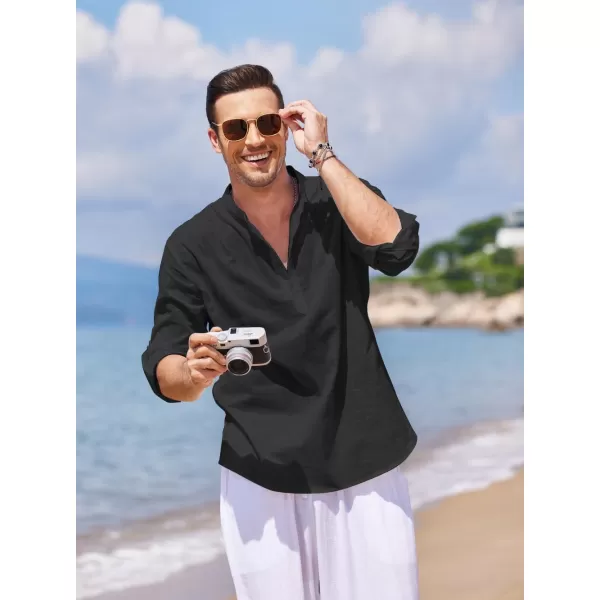 COOFANDY Men's Cotton Linen Henley Shirt Long Sleeve Hippie Casual Beach T Shirts