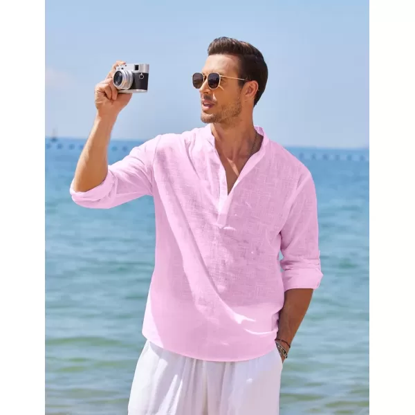 COOFANDY Men's Cotton Linen Henley Shirt Long Sleeve Hippie Casual Beach T Shirts
