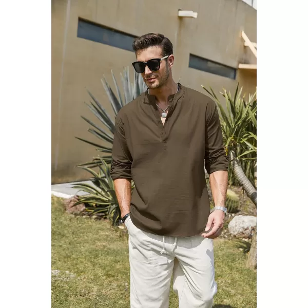 COOFANDY Men's Cotton Linen Henley Shirt Long Sleeve Hippie Casual Beach T Shirts