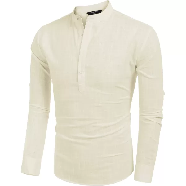 COOFANDY Men's Cotton Linen Henley Shirt Long Sleeve Hippie Casual Beach T Shirts