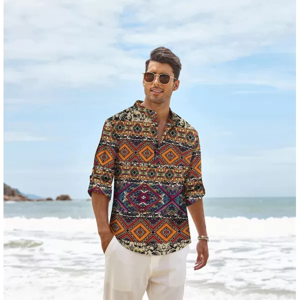 COOFANDY Men's Cotton Linen Henley Shirt Long Sleeve Hippie Casual Beach T Shirts