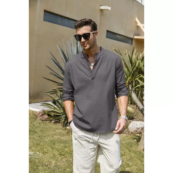 COOFANDY Men's Cotton Linen Henley Shirt Long Sleeve Hippie Casual Beach T Shirts