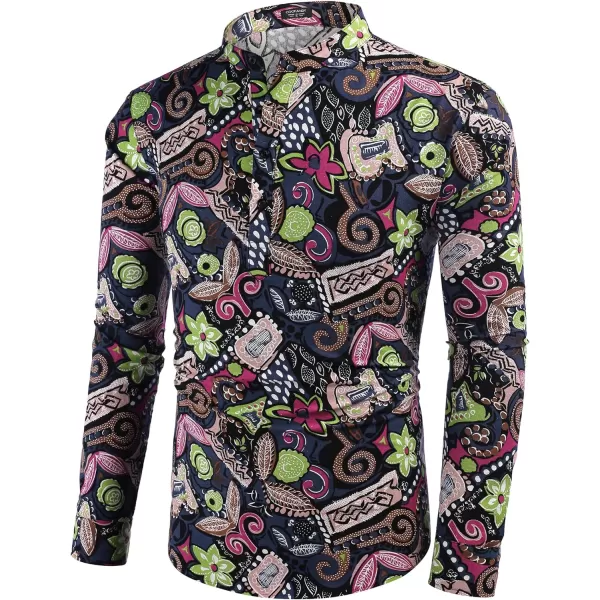 COOFANDY Men's Cotton Linen Henley Shirt Long Sleeve Hippie Casual Beach T Shirts