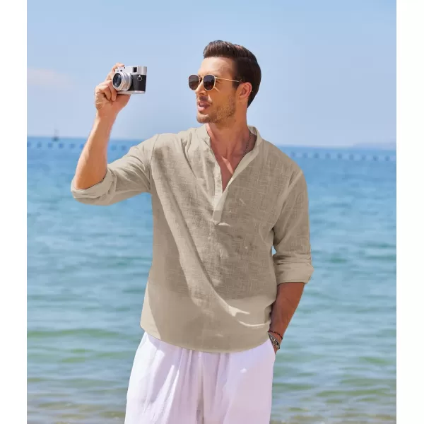 COOFANDY Men's Cotton Linen Henley Shirt Long Sleeve Hippie Casual Beach T Shirts