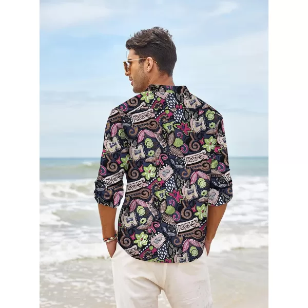 COOFANDY Men's Cotton Linen Henley Shirt Long Sleeve Hippie Casual Beach T Shirts
