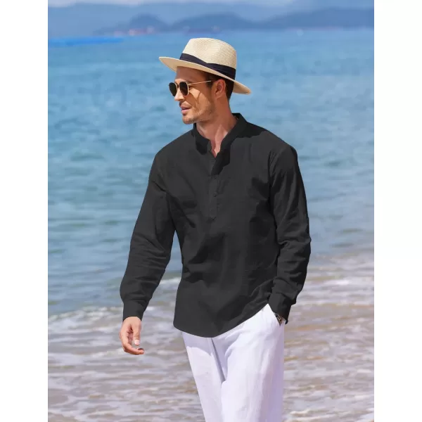COOFANDY Men's Cotton Linen Henley Shirt Long Sleeve Hippie Casual Beach T Shirts