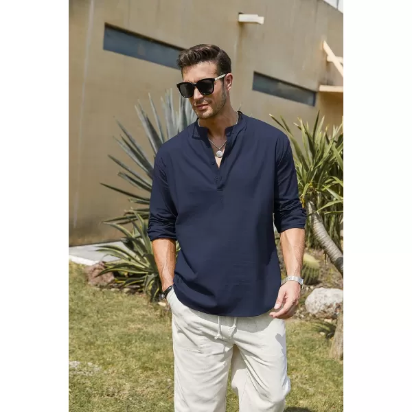 COOFANDY Men's Cotton Linen Henley Shirt Long Sleeve Hippie Casual Beach T Shirts