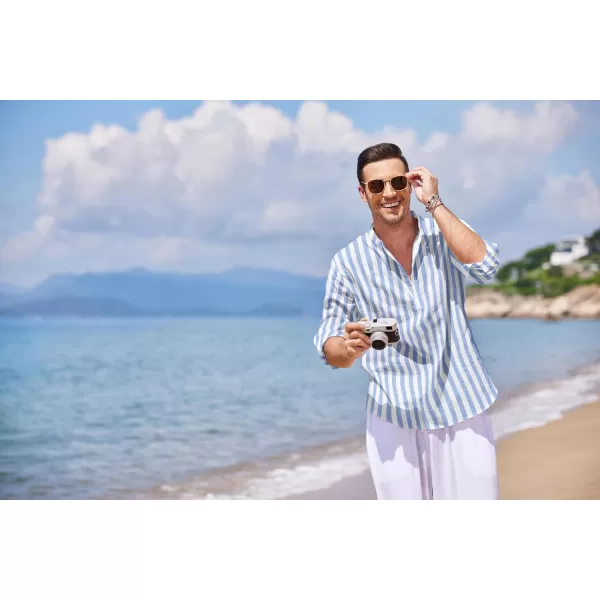 COOFANDY Men's Cotton Linen Henley Shirt Long Sleeve Hippie Casual Beach T Shirts