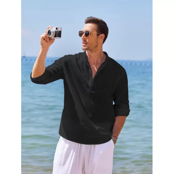 COOFANDY Men's Cotton Linen Henley Shirt Long Sleeve Hippie Casual Beach T Shirts