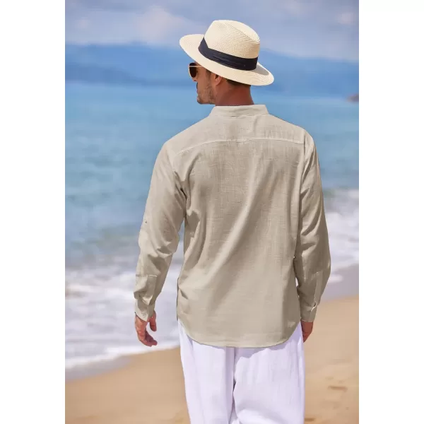 COOFANDY Men's Cotton Linen Henley Shirt Long Sleeve Hippie Casual Beach T Shirts