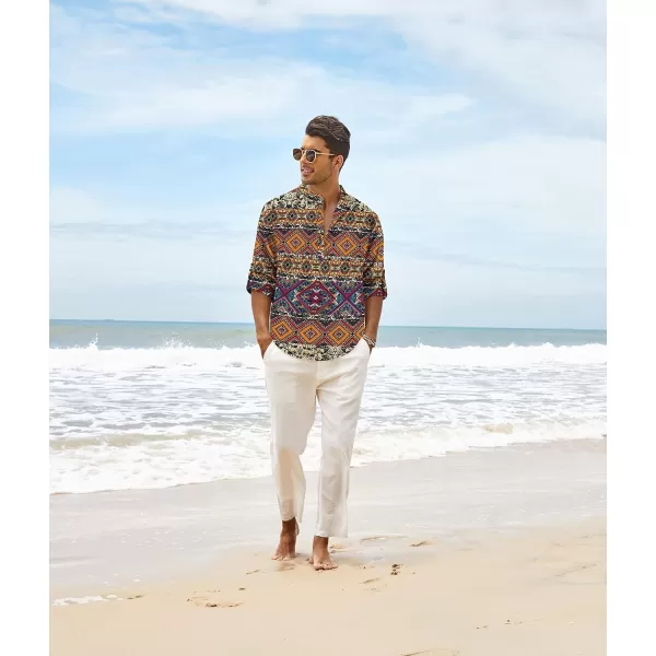 COOFANDY Men's Cotton Linen Henley Shirt Long Sleeve Hippie Casual Beach T Shirts