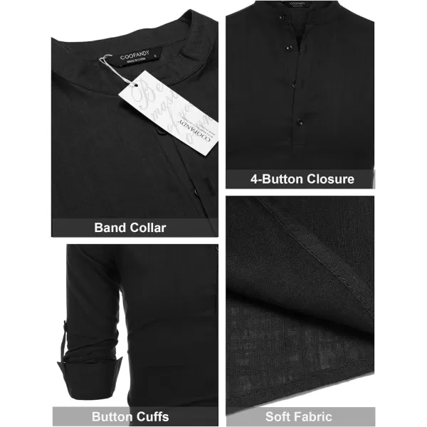 COOFANDY Men's Cotton Linen Henley Shirt Long Sleeve Hippie Casual Beach T Shirts